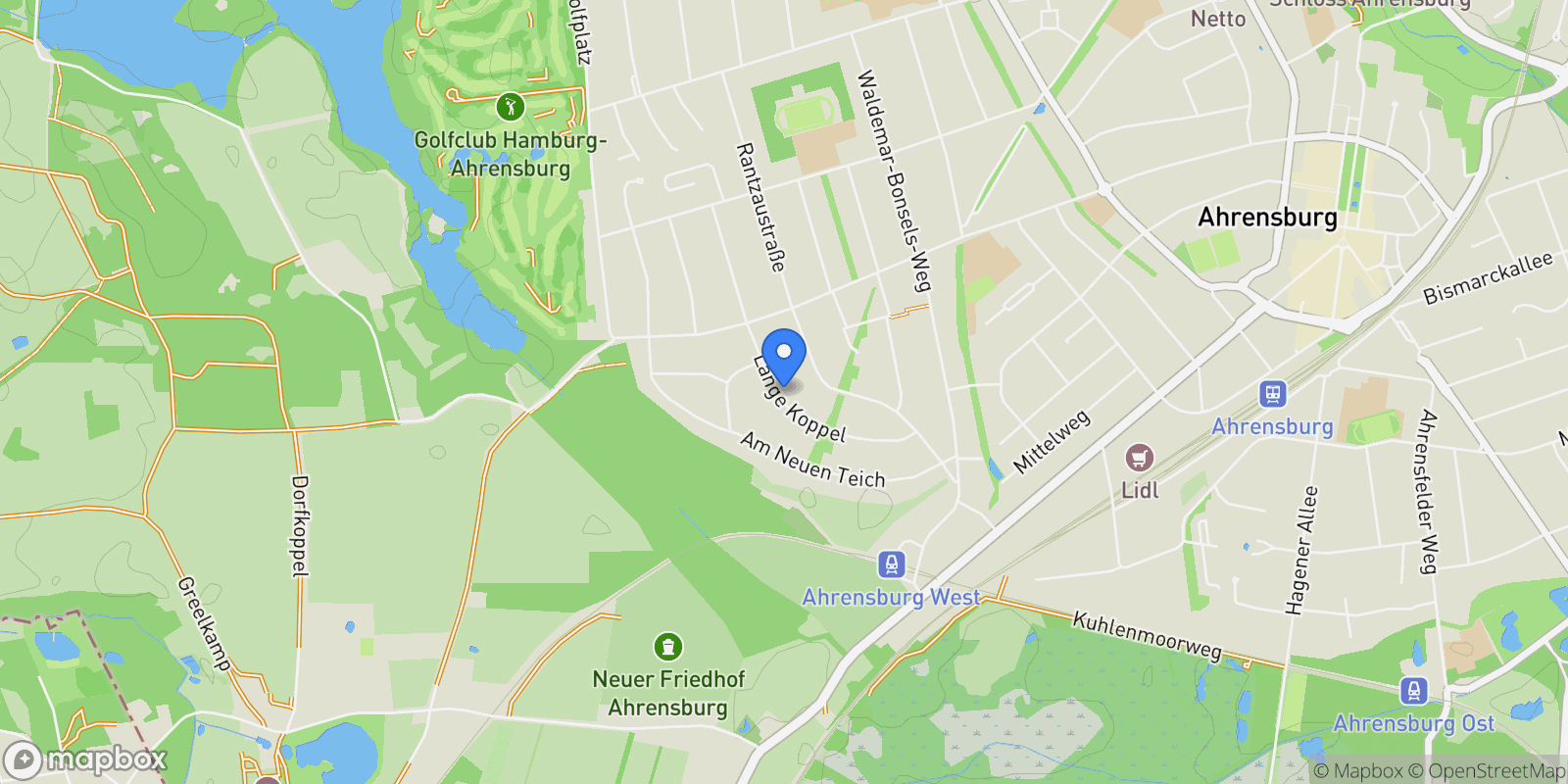 Map showing 22926, Ahrensburg, Schleswig-Holstein, Germany.