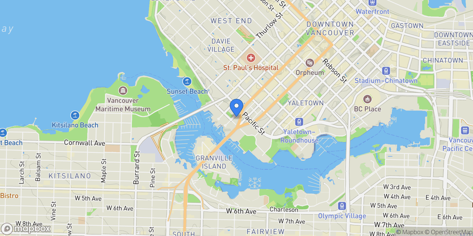 Map showing 1480 Howe St, Vancouver, BC V6Z 0G5, Canada, Vancouver, British Columbia, Canada.