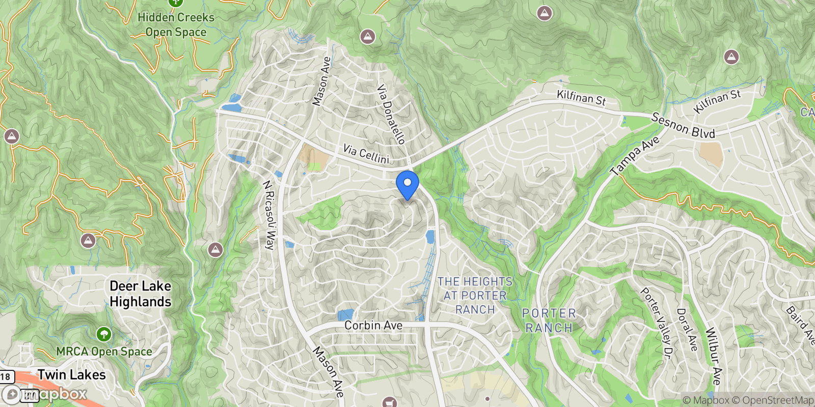 Map showing 11862 N Hillsborough Lane, Los Angeles, California, United States.