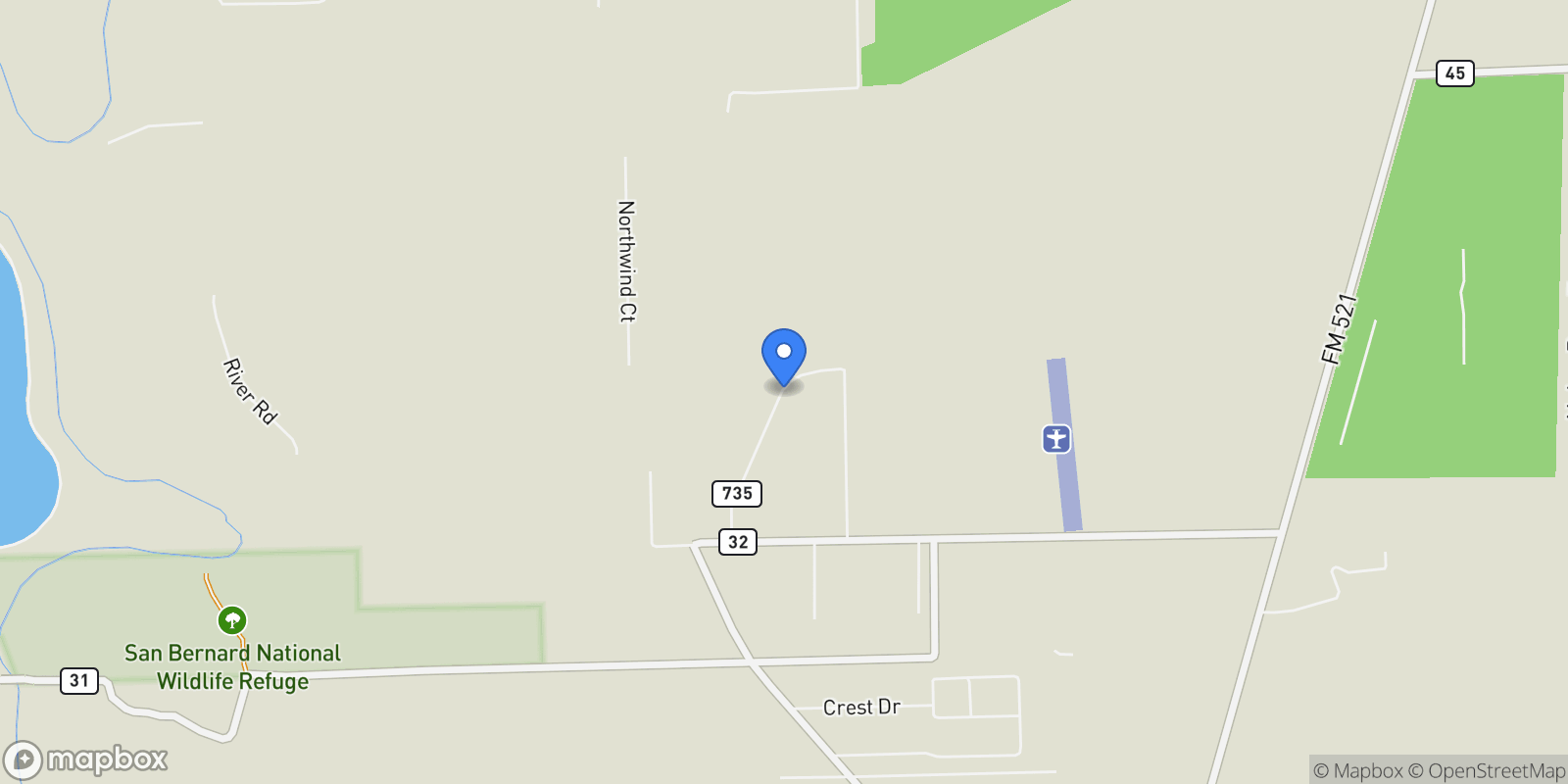 Map showing 327 County Road 735, Angleton, Texas, United States.