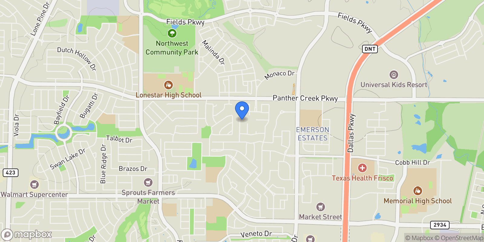 Map showing 13142 Terlingua Creek Dr, Frisco, Texas, United States.