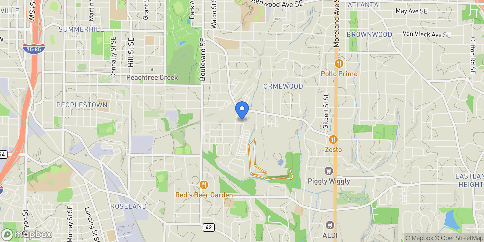 Map showing 1043 Avondale Avenue SE, Atlanta, Georgia, United States.