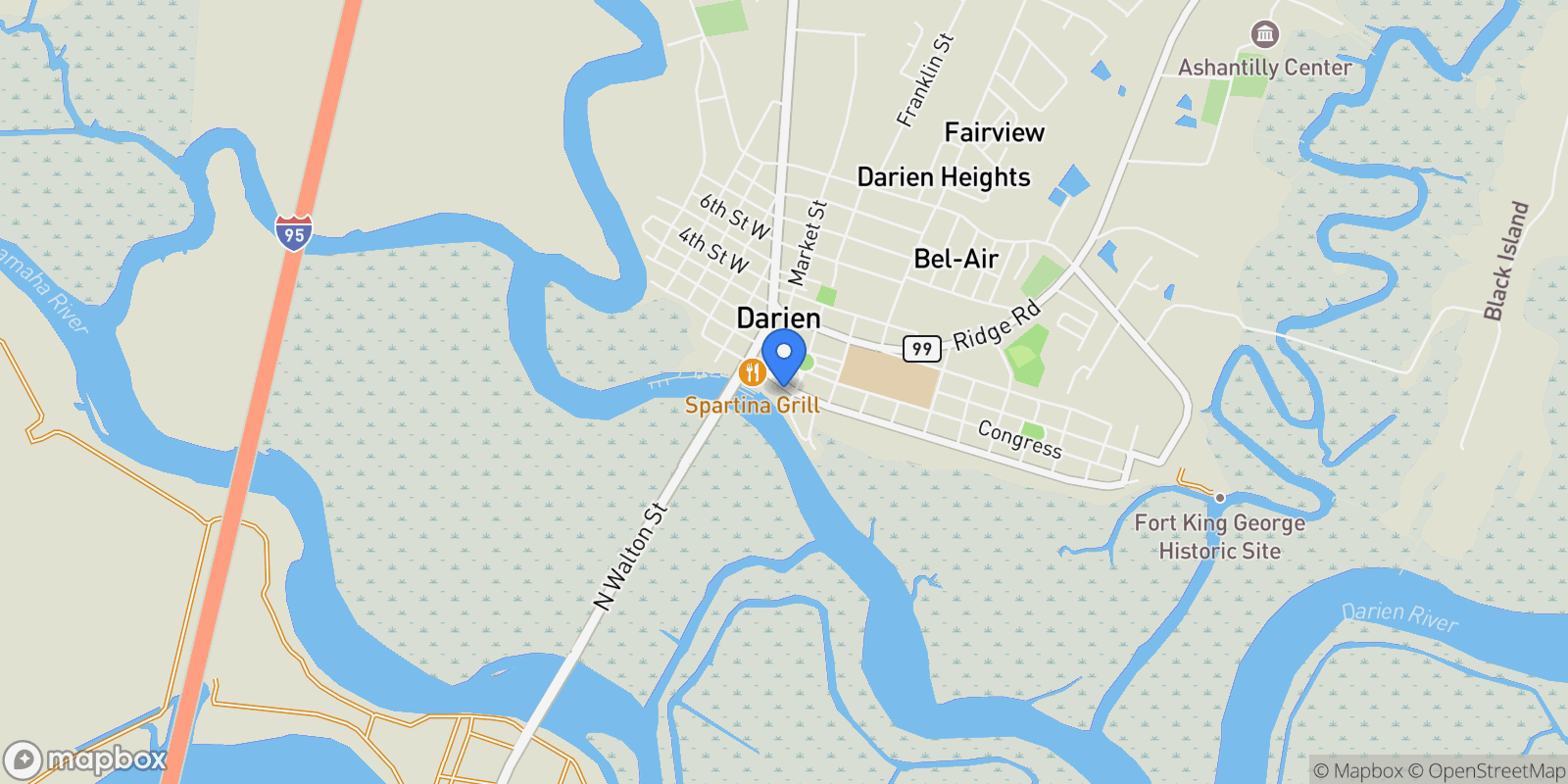 Map showing 227 Fort King George Drive G, Darien, Georgia, United States.