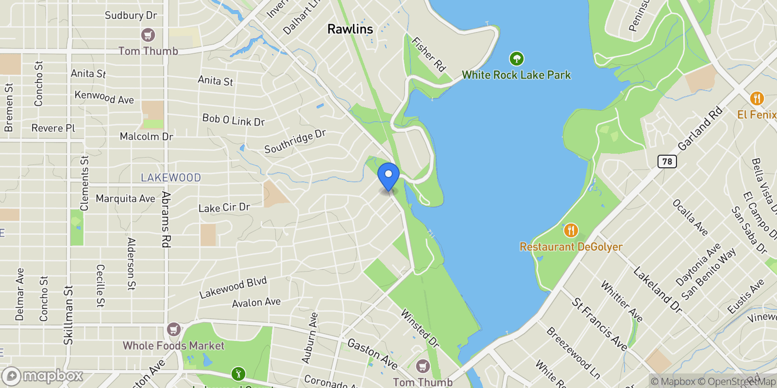 Map showing 7245 Westlake Avenue, Dallas, Texas, United States.