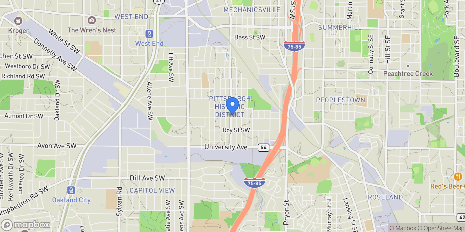 Map showing 1060 Mcdaniel Street SW, Atlanta, Georgia, United States.