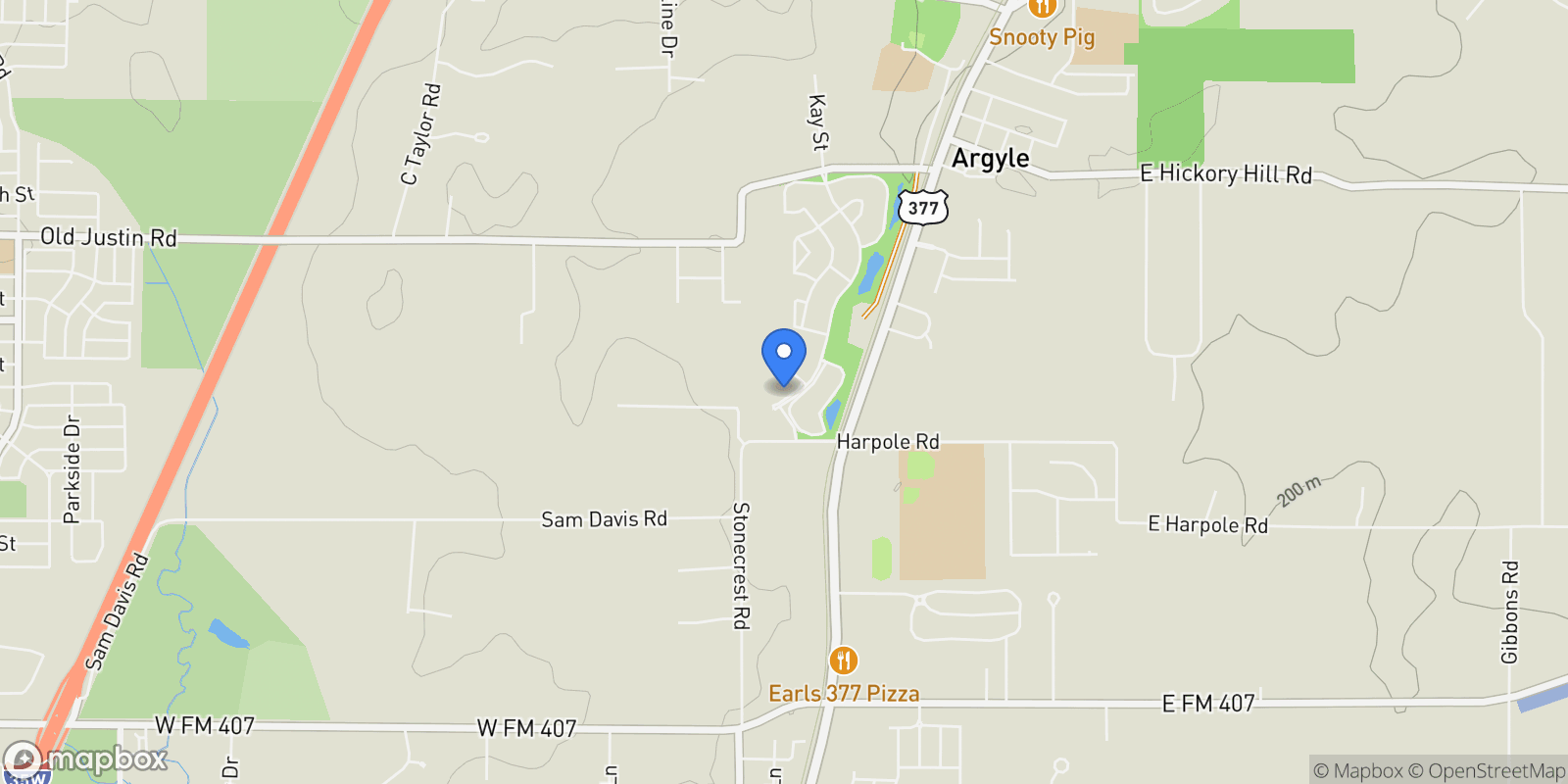 Map showing 123 Aberdeen Boulevard, Lantana, Texas, United States.