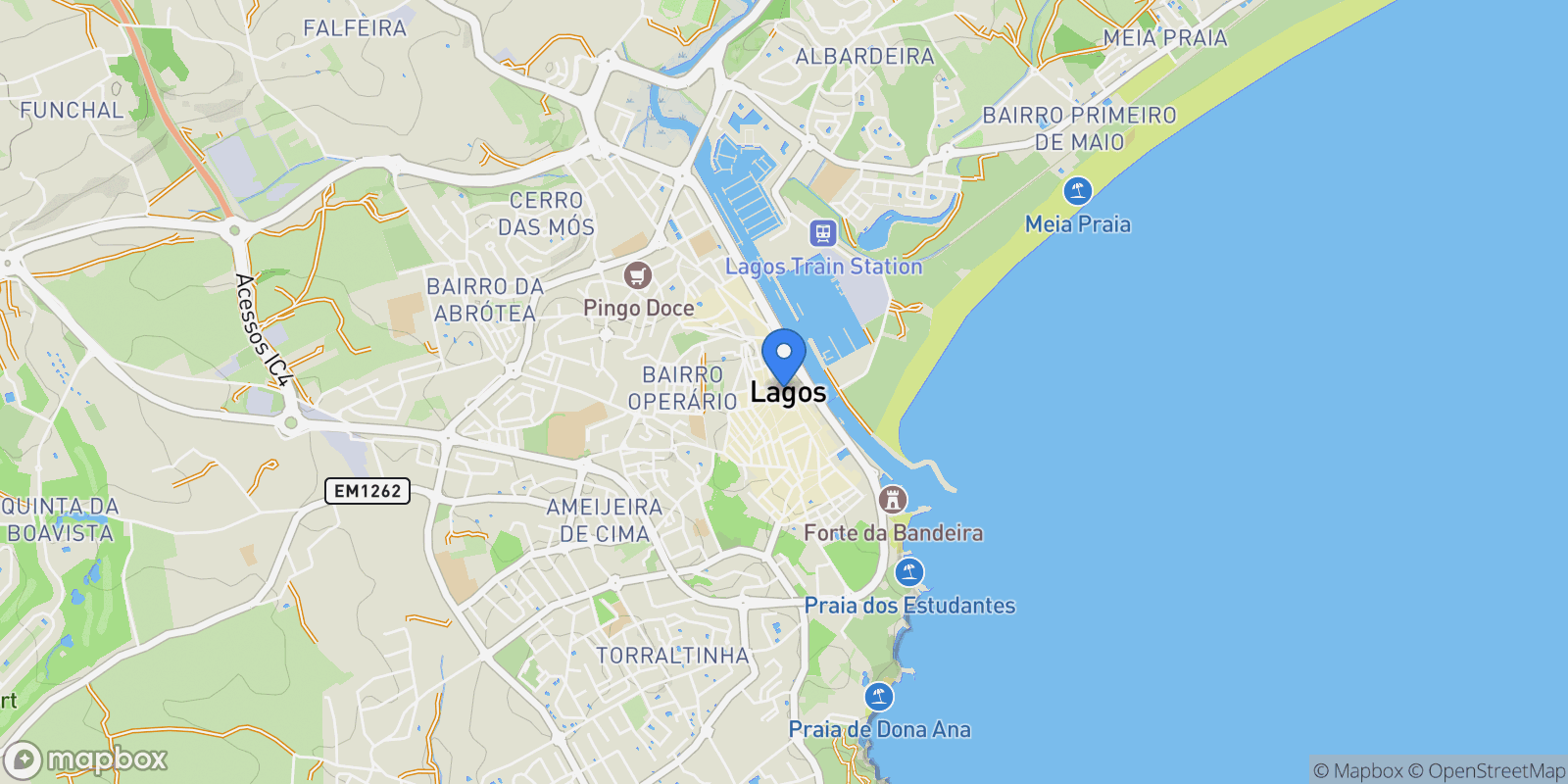 Map showing Meia Praia, Algarve, Sao Goncalo de Lagos, Algarve, Portugal.