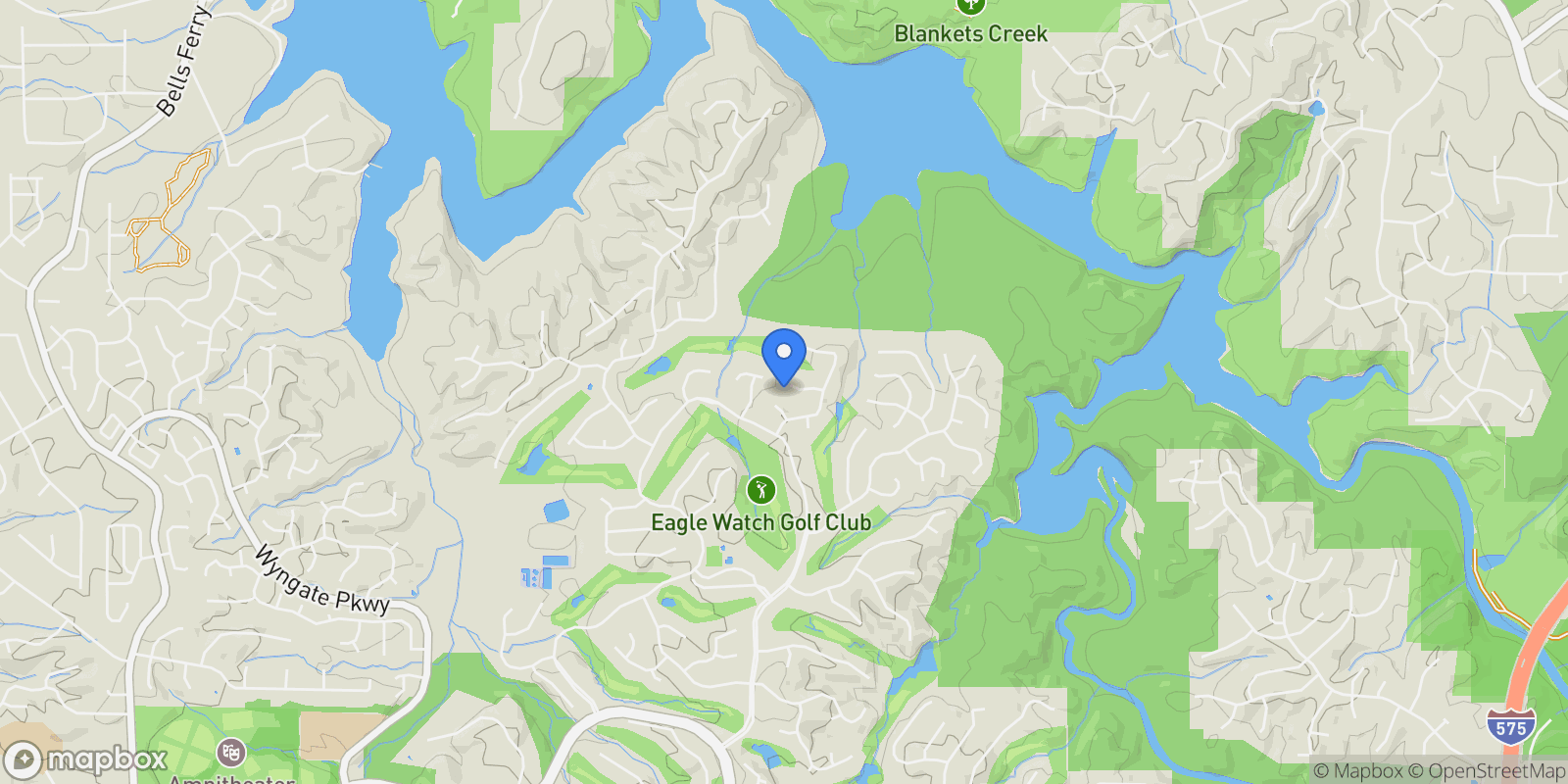 Map showing 409 Misty Ridge Way, Woodstock, Georgia, United States.