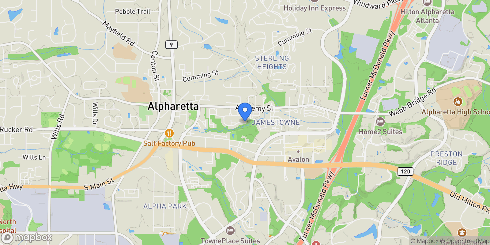 Map showing 12120 Dancliff Trace, Alpharetta, Georgia, United States.