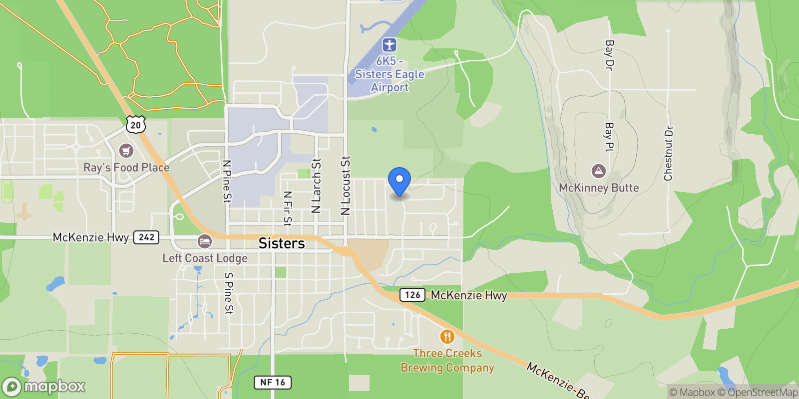 Map showing 325 N Cowboy St, Sisters, OR 97759, Sisters, Oregon, United States.