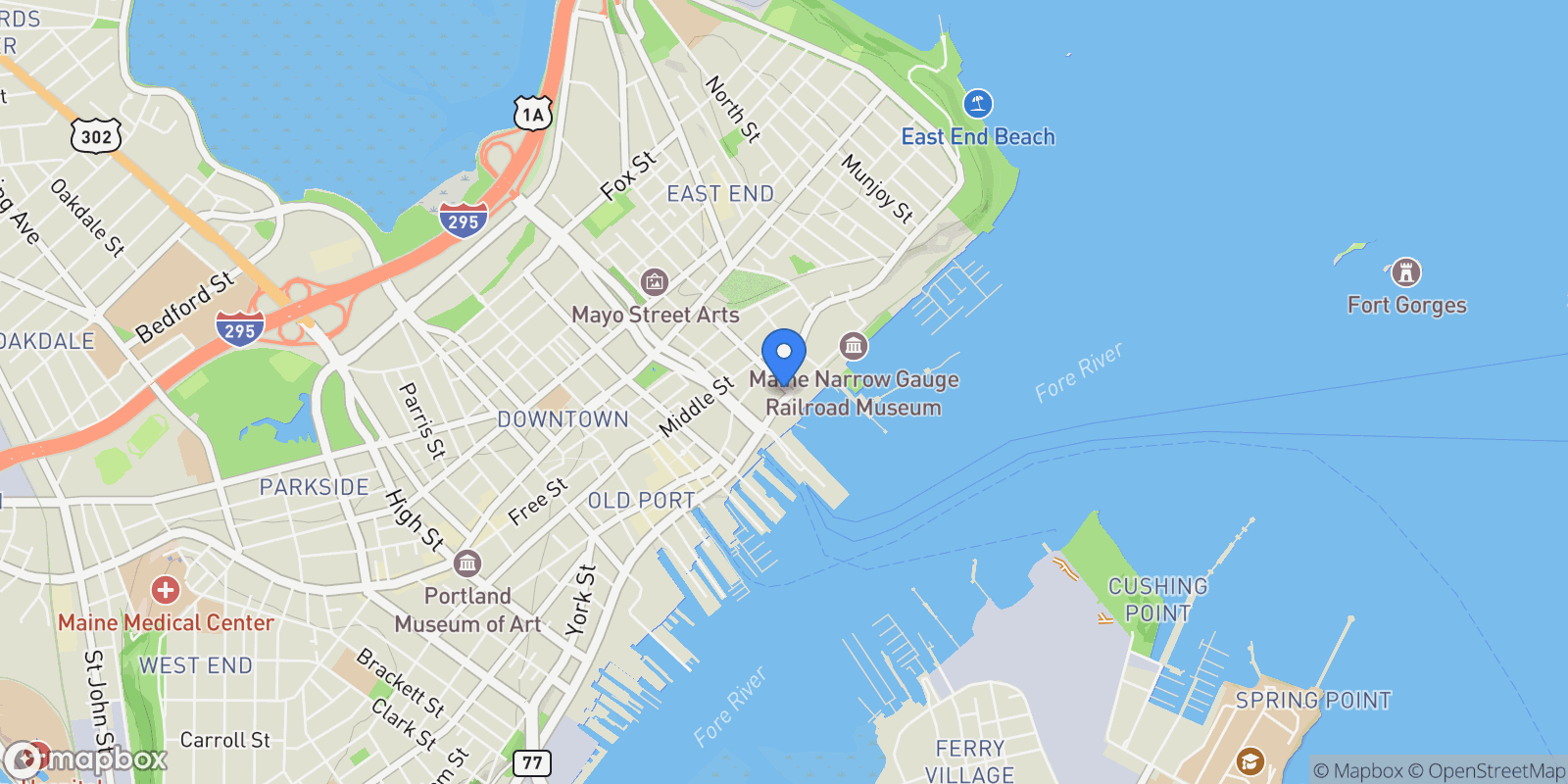 Map showing 2 India Street 3, Portland, ME 04101, Portland, Maine, United States.
