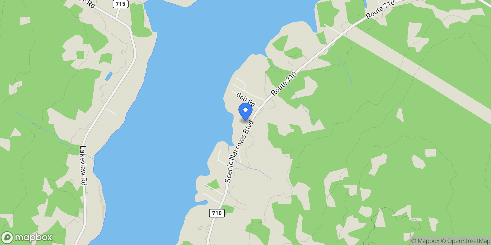 Map showing 1304 Scenic Narrows Boulevard, Cambridge-Narrows, New Brunswick, Canada.