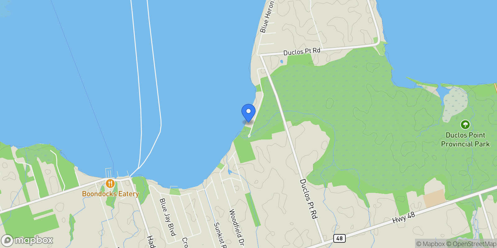 Map showing 98 MCRAE BEACH ROAD S, Georgina, Ontario, Canada.