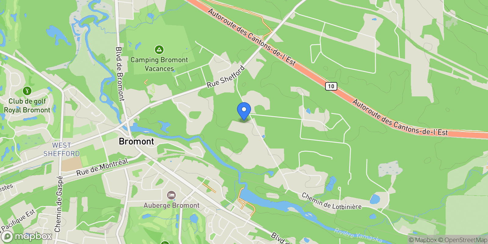 Map showing 100 Ch. de Lotbinière, Bromont, Quebec, Canada.