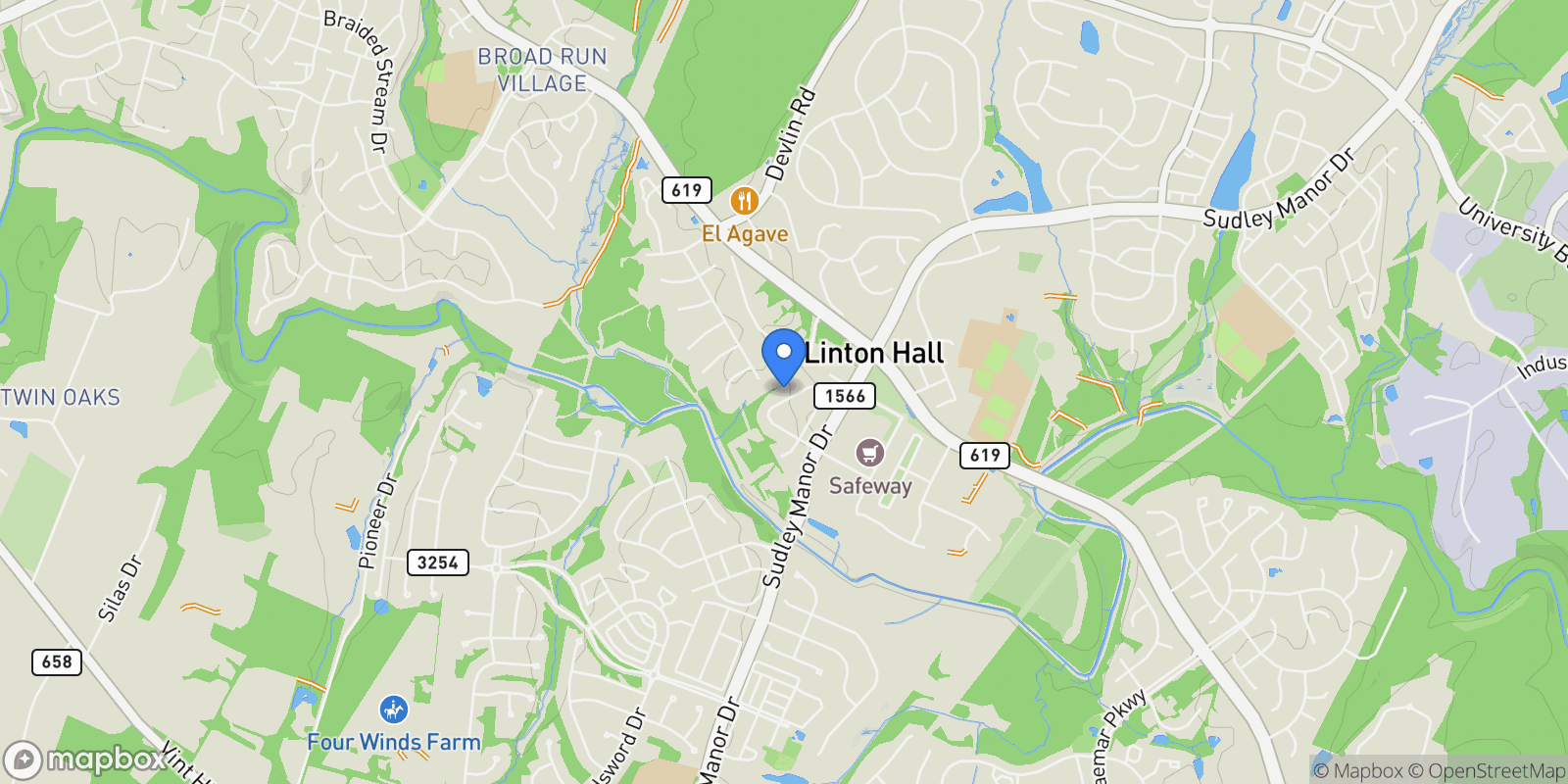 Map showing 9478 Merrimont Trace Circle, Bristow, VA 20136, Linton Hall, Virginia, United States.