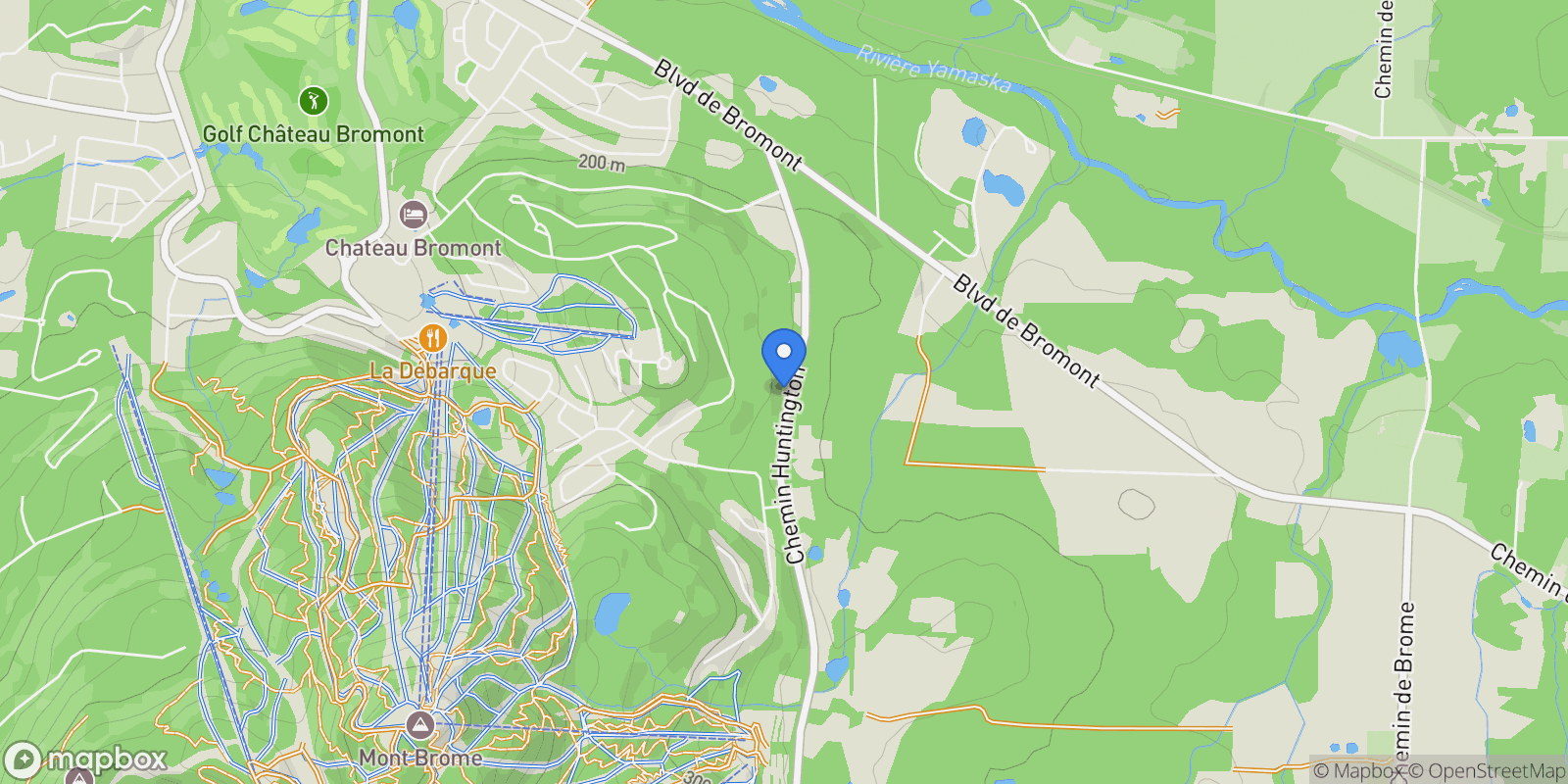 Map showing 332 Ch. Huntington, Bromont, Quebec, Canada.