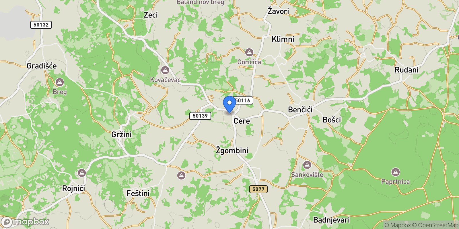 Map showing Ž5077 39, 52341, Cere, Croatia, Cere, Istria County, Croatia.