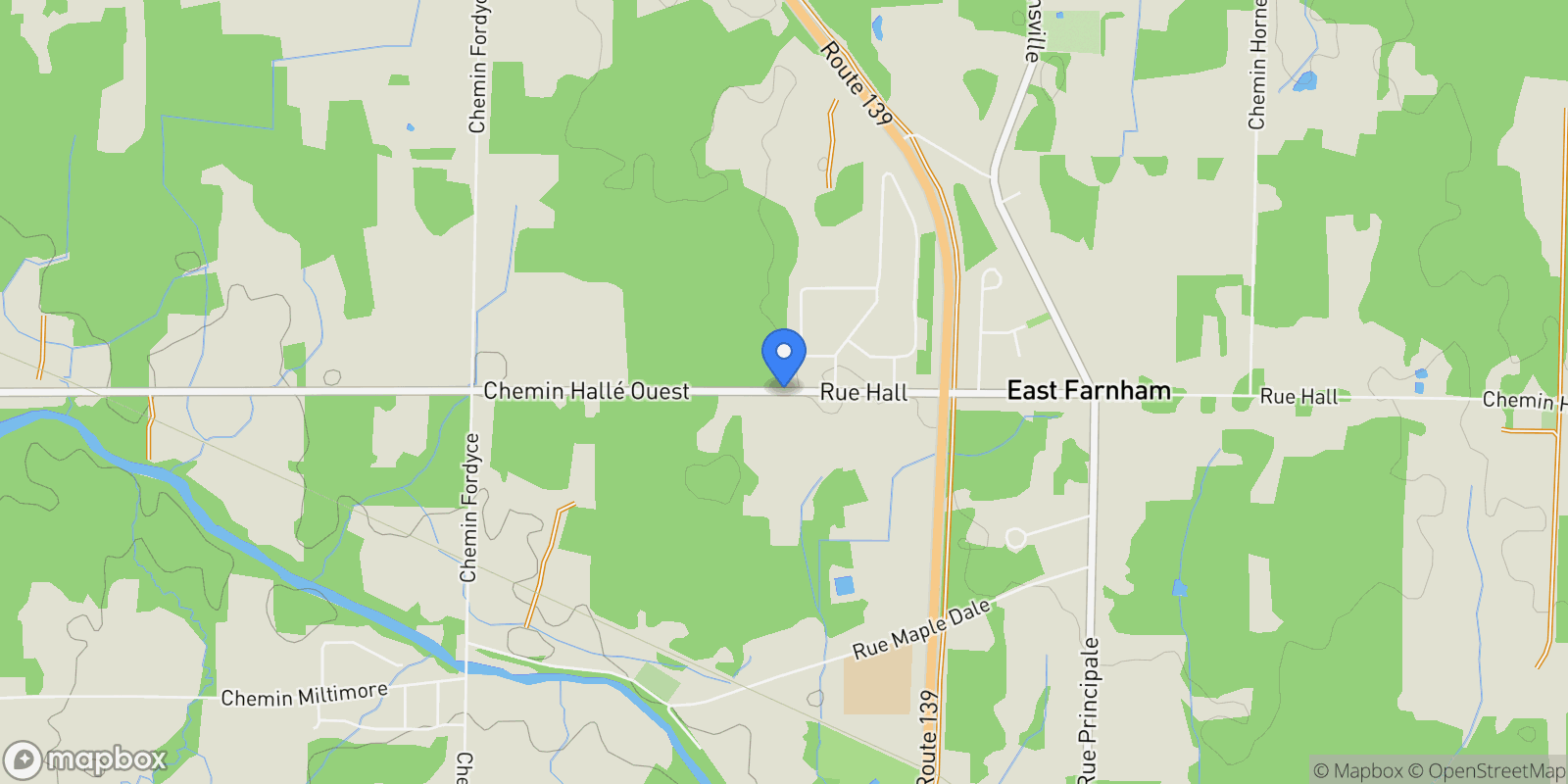 Map showing 396 Ch. Hallé O., East Farnham, Quebec, Canada.
