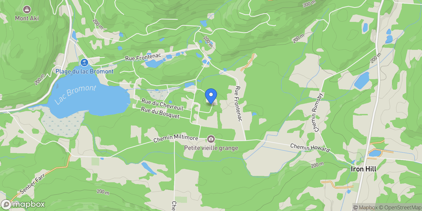 Map showing 108 Rue Bellevue, Bromont, Quebec, Canada.