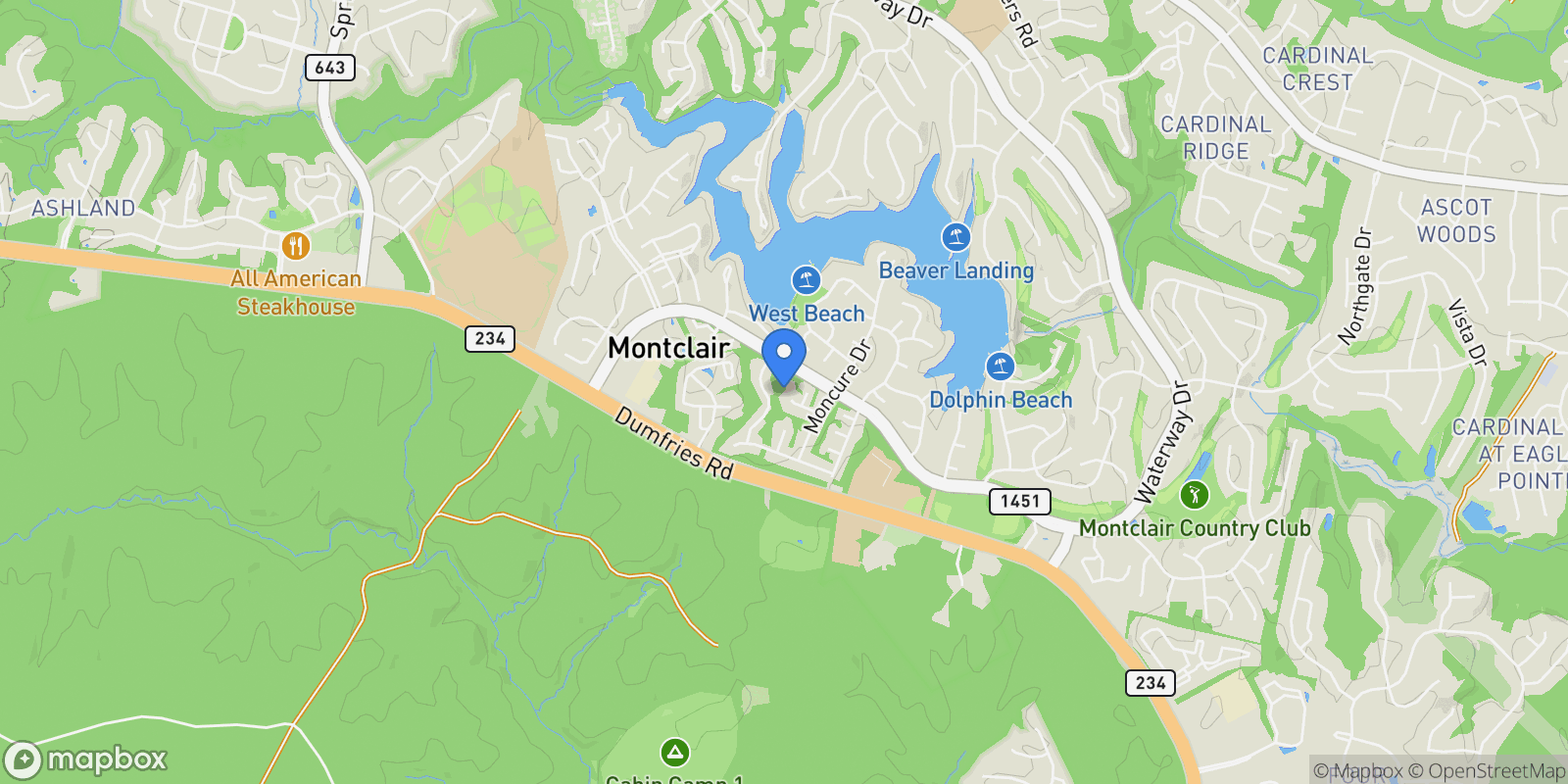 Map showing 4710 Pinecrest Court, Dumfries, VA 22025, Dumfries, Virginia, United States.