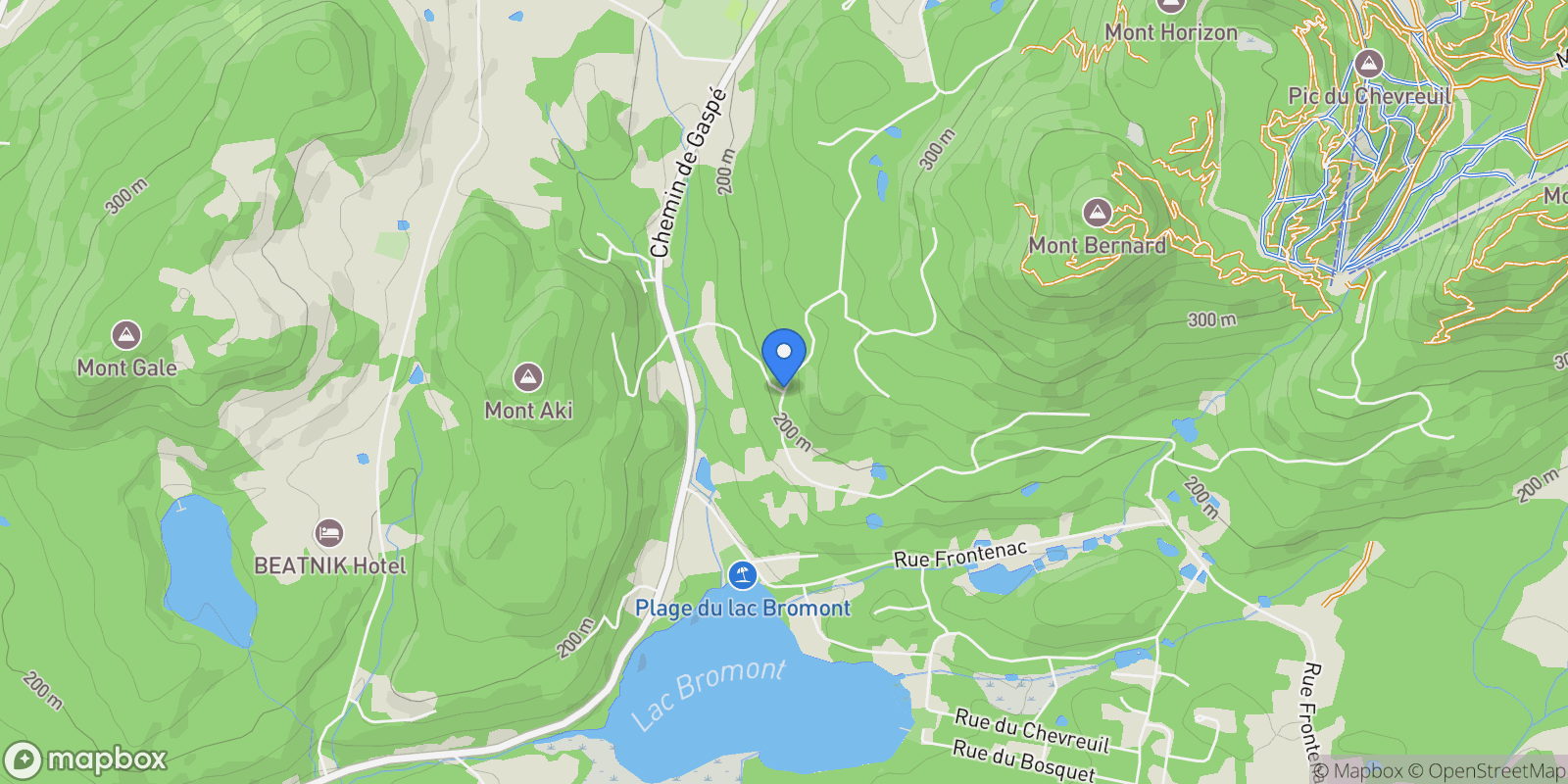 Map showing 120 Rue des Irlandais, Bromont, Quebec, Canada.