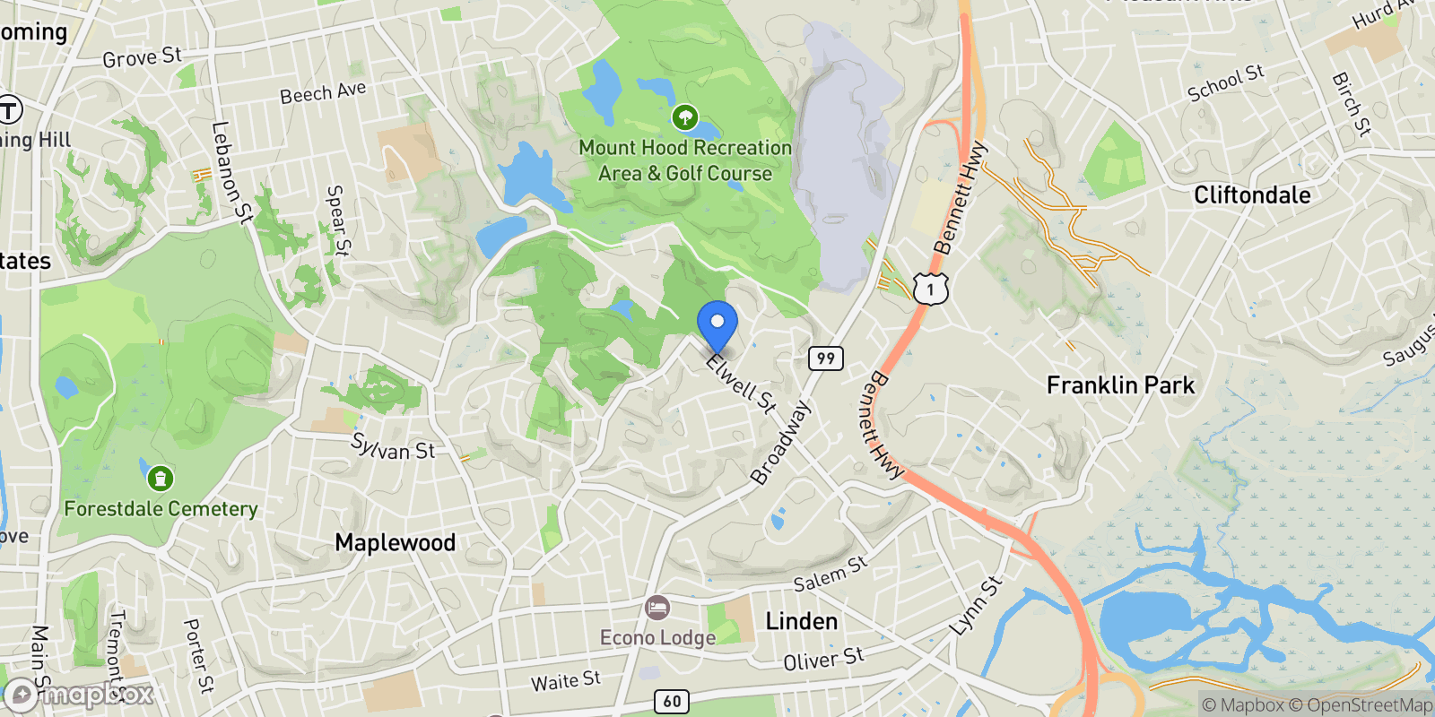 Map showing 135 Elwell St, Malden, MA 02148, Malden, Massachusetts, United States.