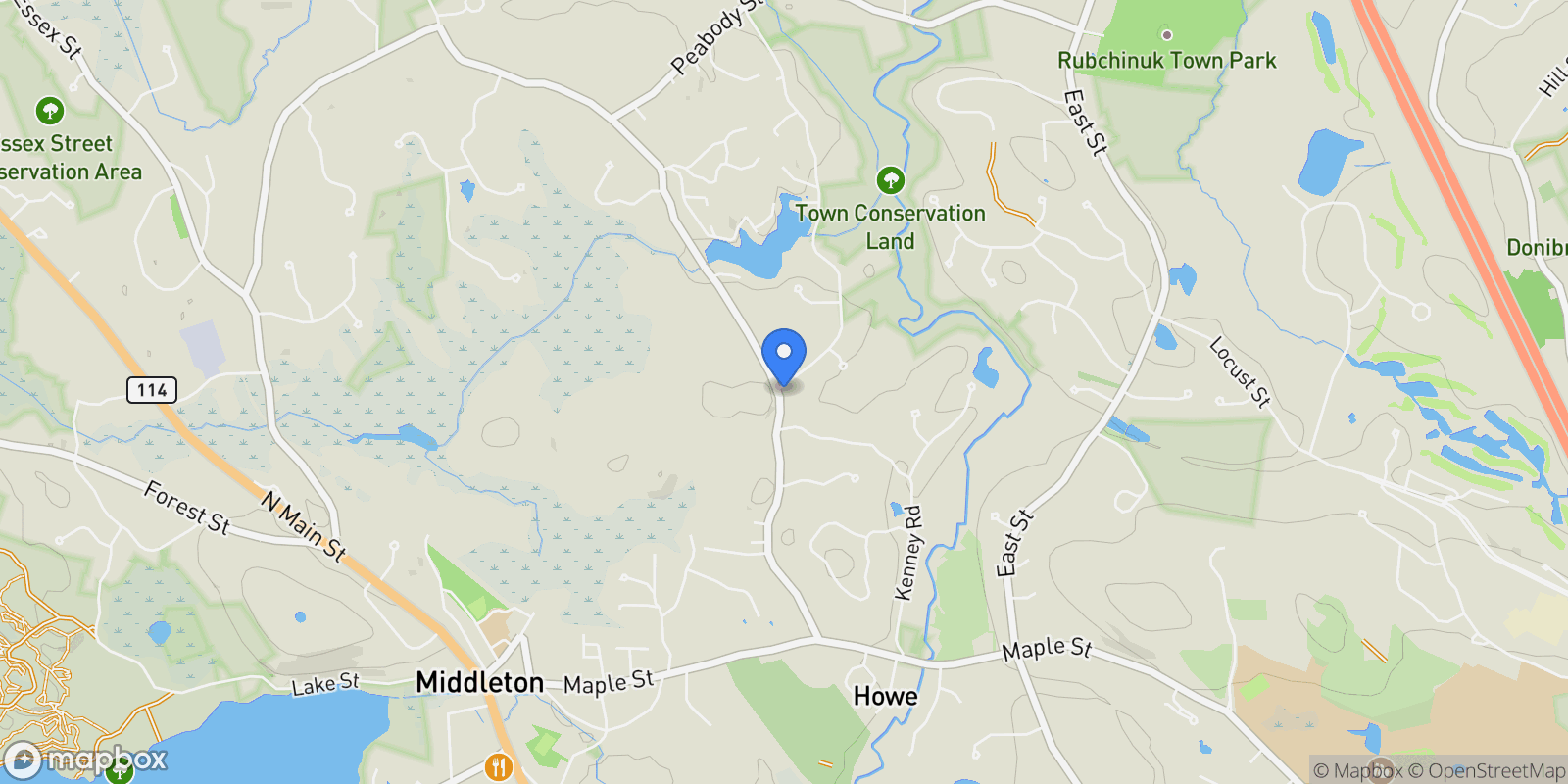 Map showing 1 Mill Terrace, Middleton, MA 01949, Middleton, Massachusetts, United States.
