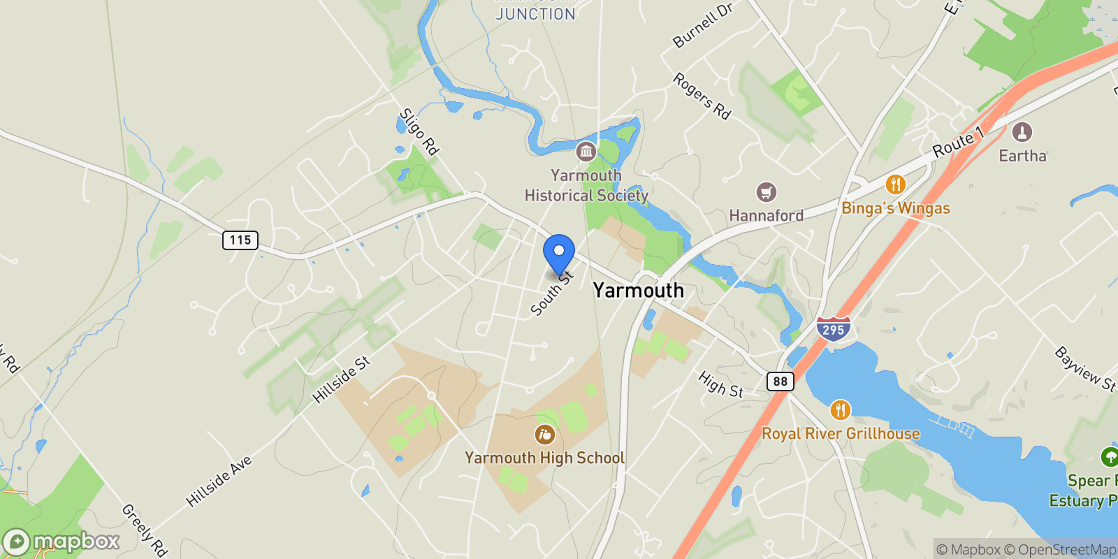 Map showing 37 South Street, Yarmouth, ME 04096, Yarmouth, Maine, United States.