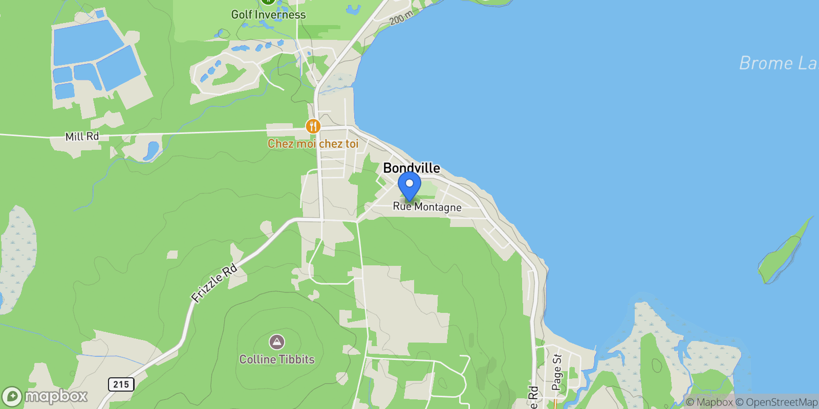 Map showing 48 Rue Montagne, Lac-Brome, Quebec, Canada.