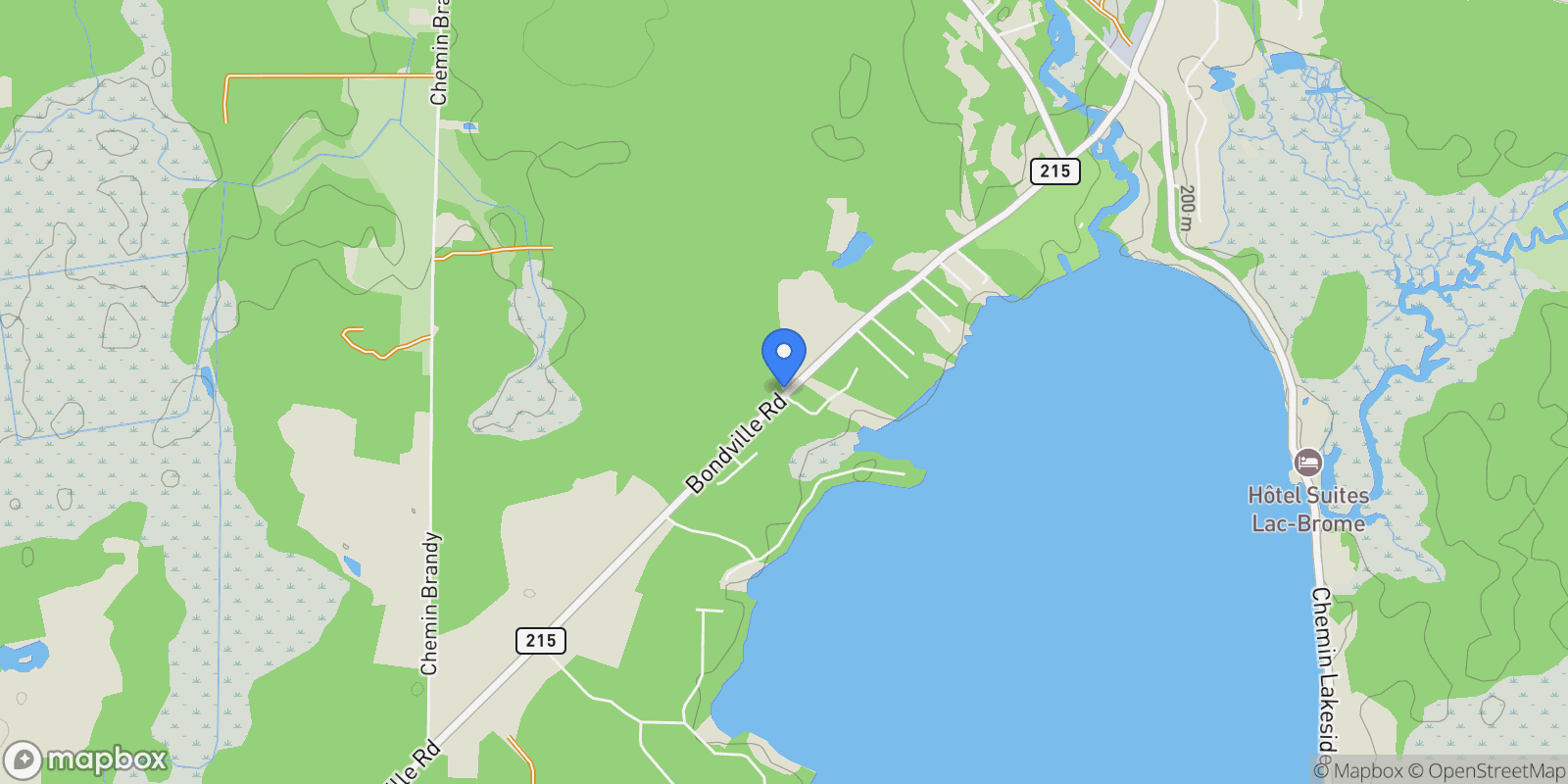 Map showing 2 Rue des Colibris, Lac-Brome, Quebec, Canada.