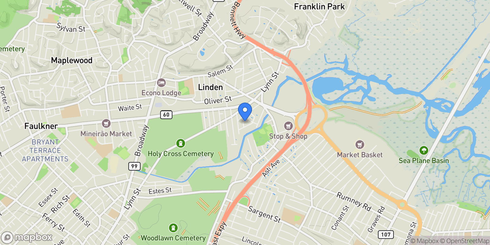 Map showing 15 Bradford Street Street, Malden, MA 02148, Malden, Massachusetts, United States.