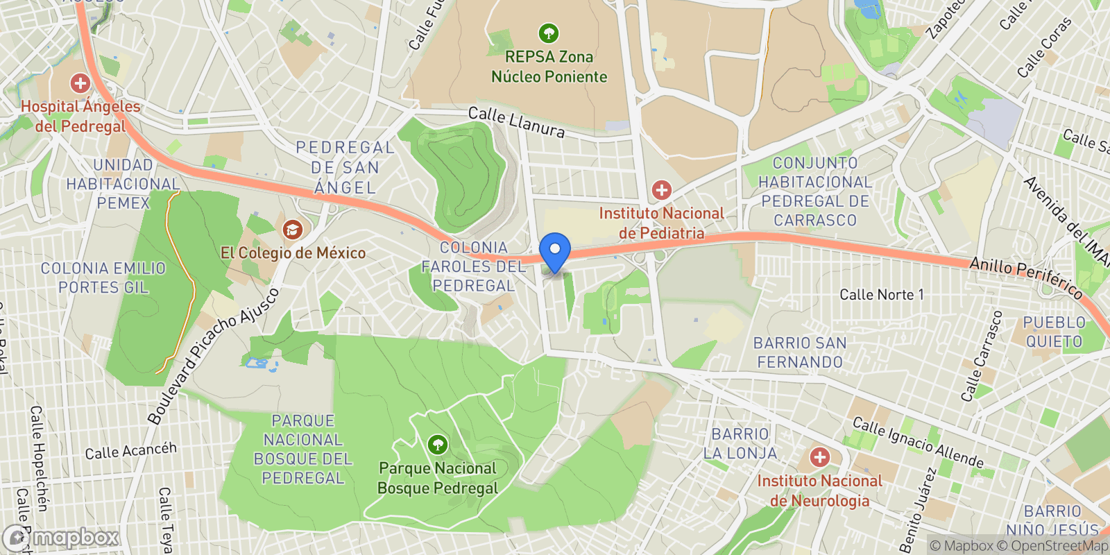 Map showing 10 1a. cerrada de la alborada, Tlalpan, Ciudad de México 14010, Santa Catarina Yecahuitzotl, Mexico City, Mexico.
