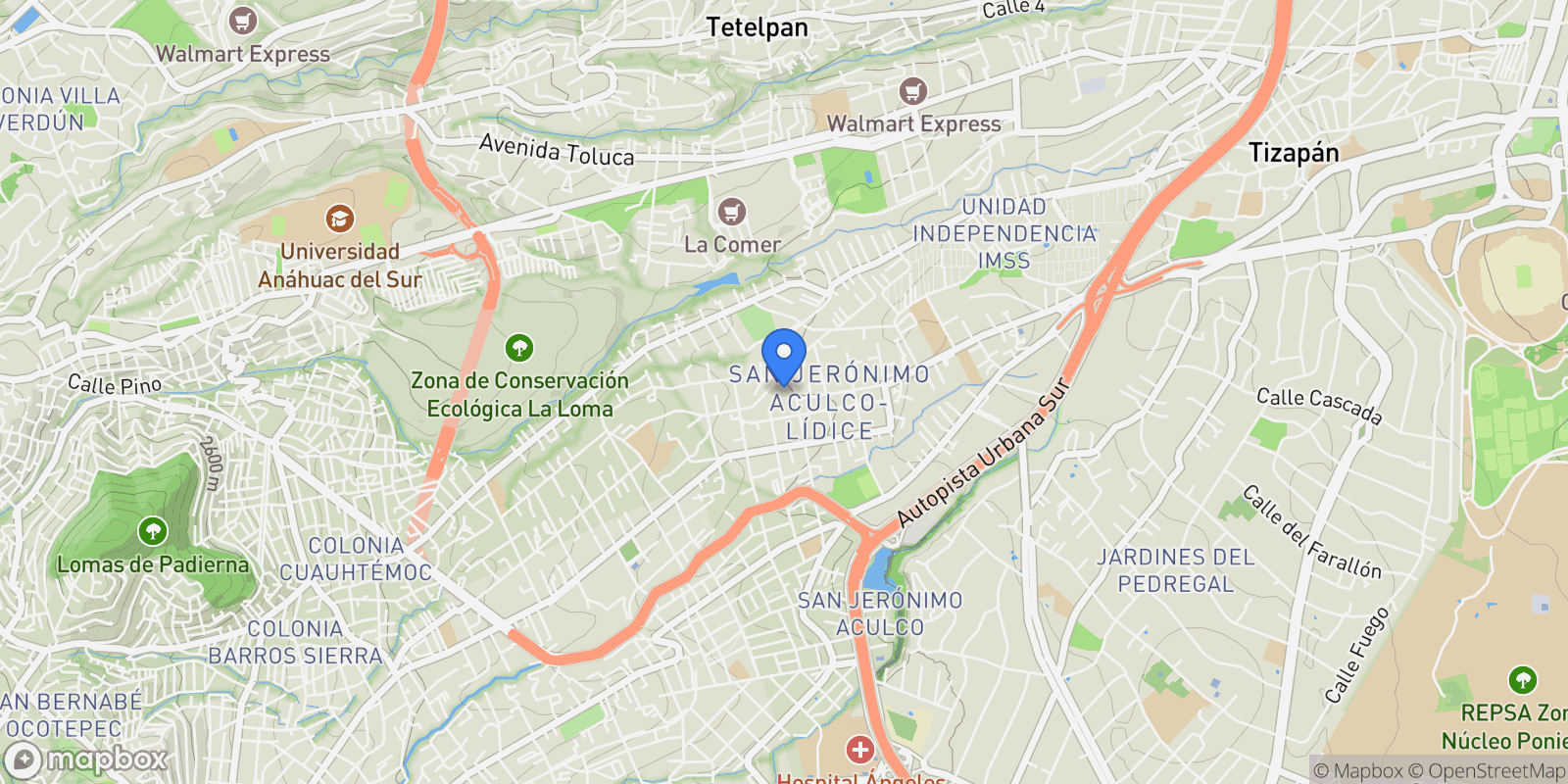 Map showing La presa, La Magdalena Contreras, Ciudad de México 10200, Mexico City, Mexico.
