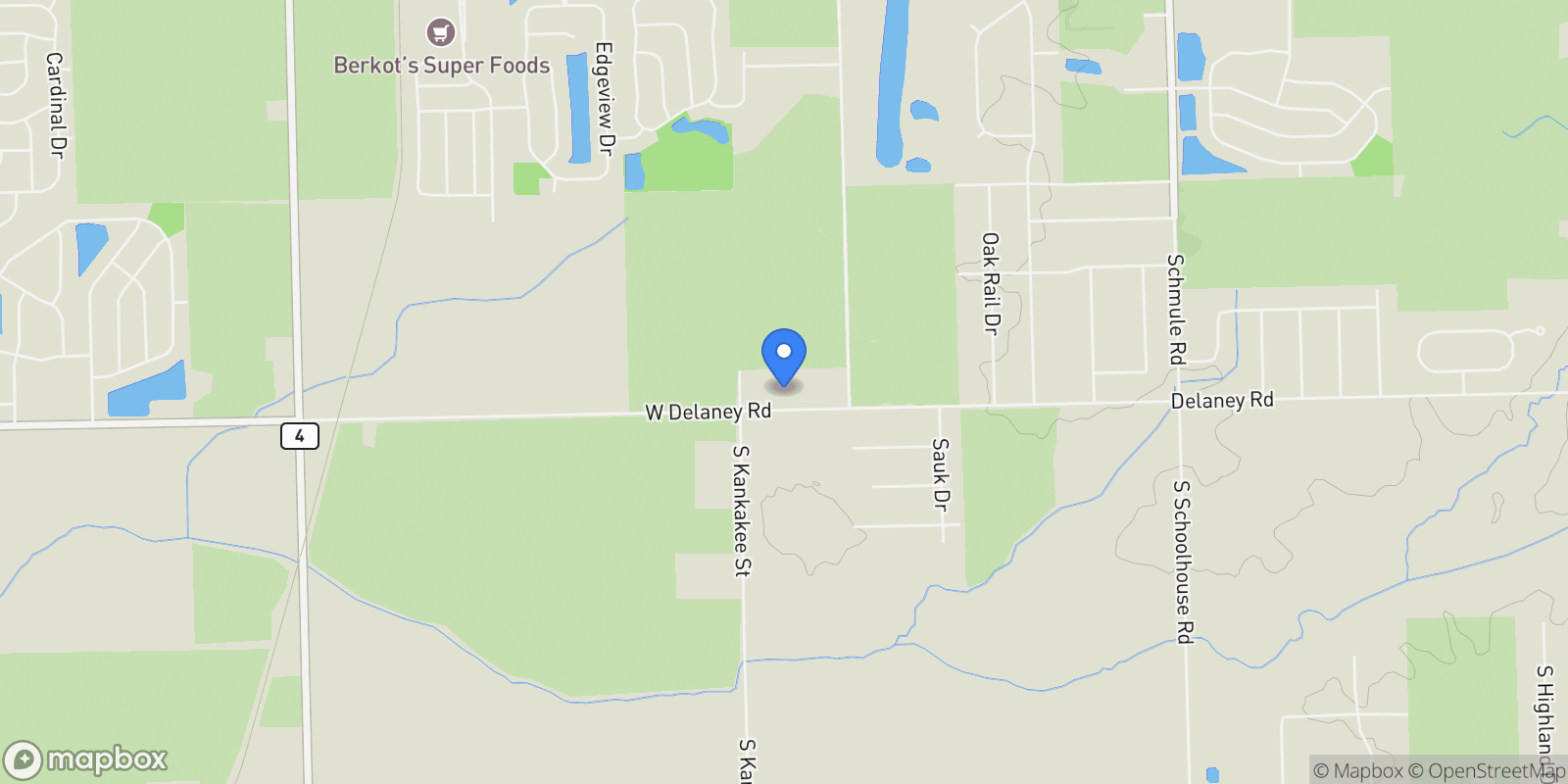 Map showing 13520 W Delaney Road, New Lenox, Illinois, United States.