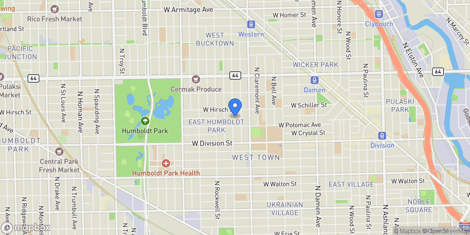 Map showing 1331 N Campbell Avenue, Chicago, Illinois, United States.