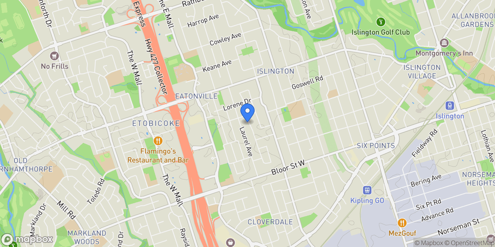 Map showing 38 Smithwood Drive, Toronto, ON M9B 4R9, Toronto, Ontario, Canada.