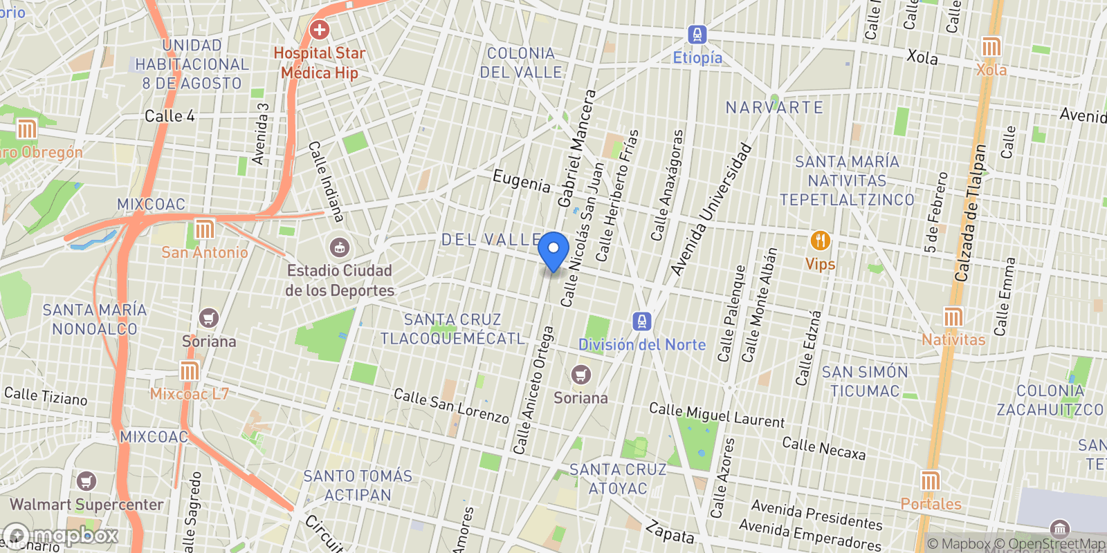 Map showing 01 Adolfo Prieto, Benito Juarez, Ciudad de México 03103, Mexico City, Mexico.