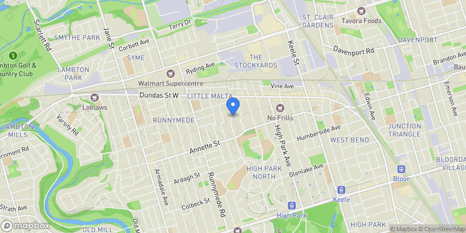 Map showing 265 Evelyn Avenue, Toronto, ON M6P 2Z8, Toronto, Ontario, Canada.