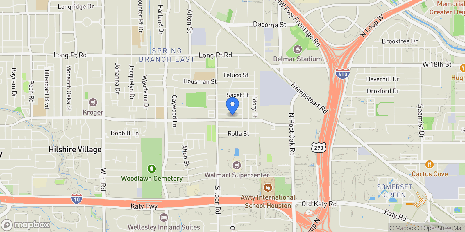 Map showing 6525 Wharton Street, Houston, TX 77055, Houston, Texas, United States.