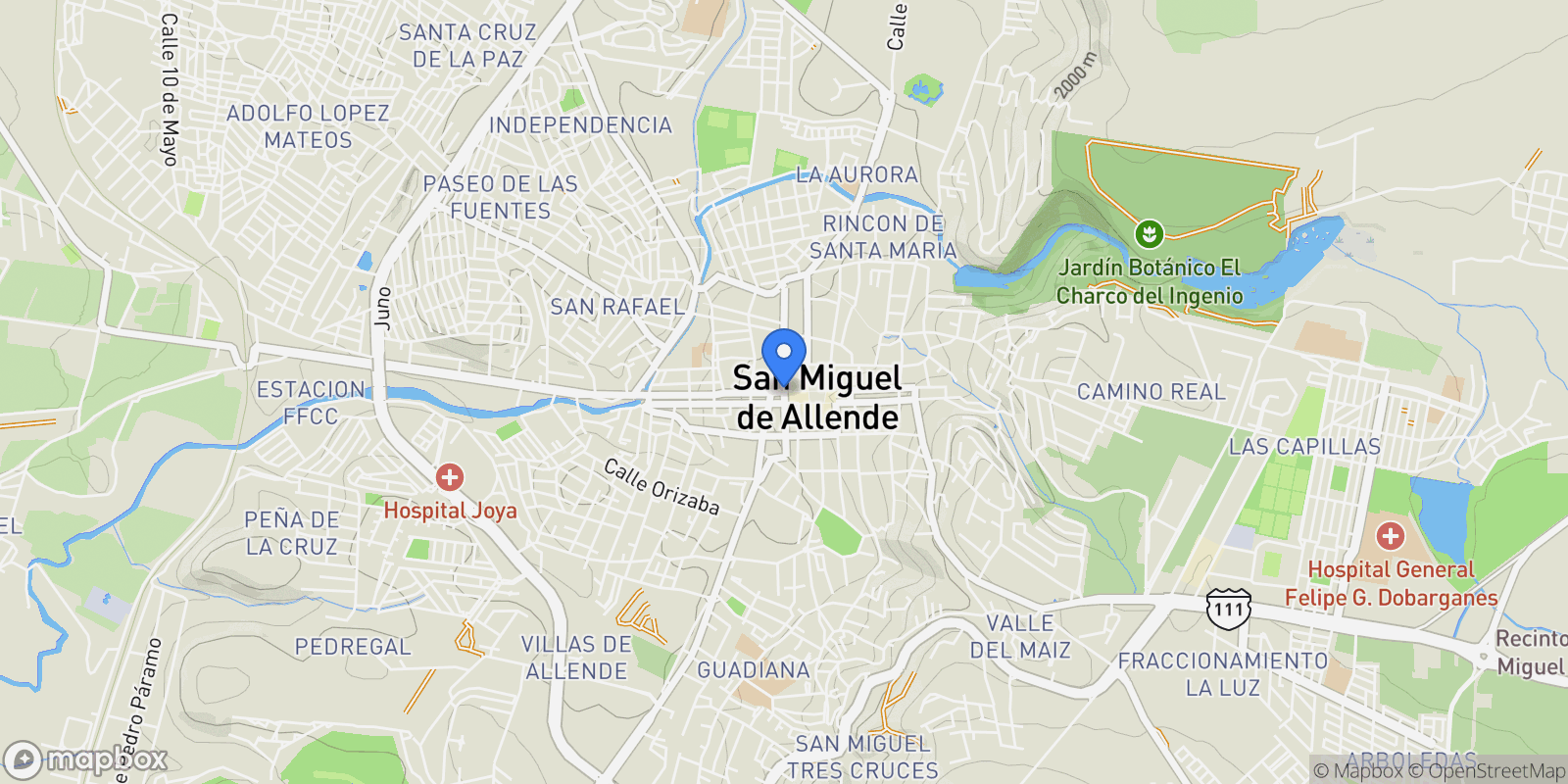 Map showing 56 W Prol. St., San Miguel de Allende, MEXICO, Presita Guadalupe, Guanajuato, Mexico.