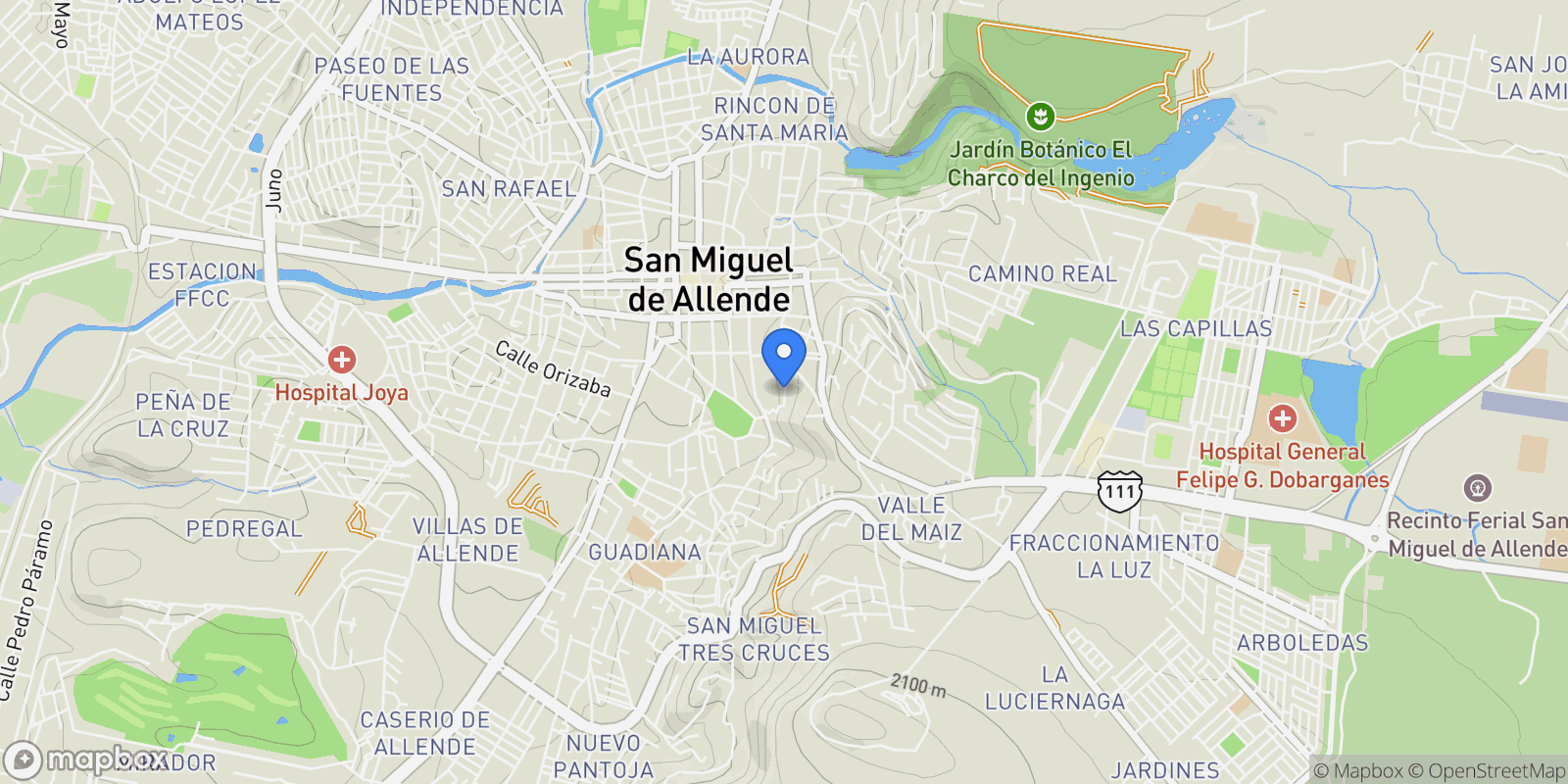 Map showing 31 W Chorro St., San Miguel de Allende, MEXICO, Presita Guadalupe, Guanajuato, Mexico.