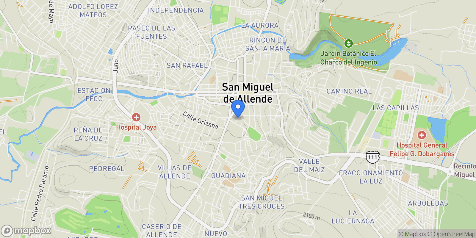 Map showing 5 W Jon De Los Suspiros St., San Miguel de Allende, MEXICO, Presita Guadalupe, Guanajuato, Mexico.