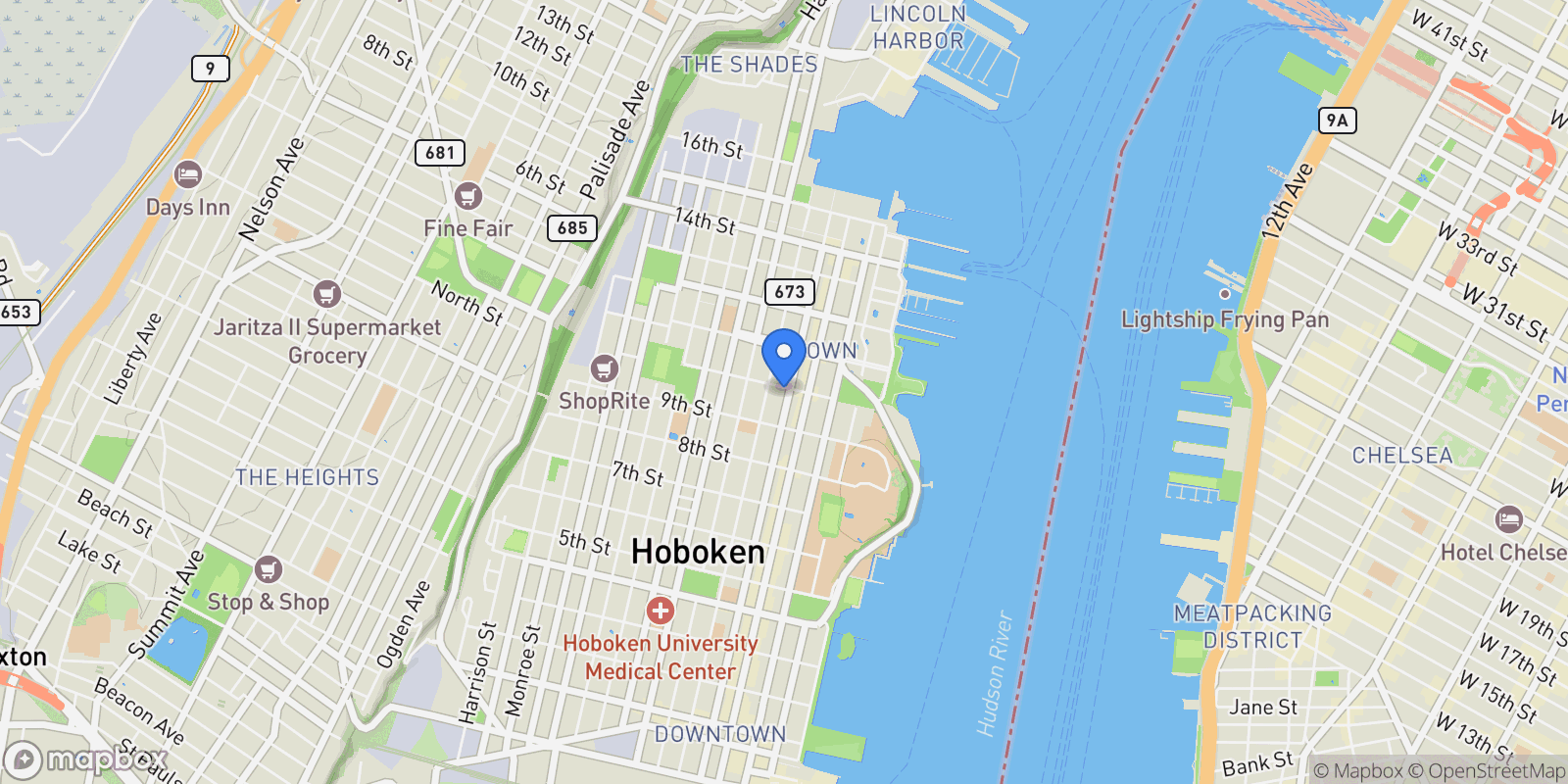 Map showing 944 Bloomfield St, Hoboken, NJ 07030, Hoboken, New Jersey, United States.