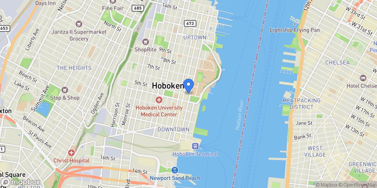 Map showing 500 Hudson St Unit 2a, Hoboken, NJ 07030, Hoboken, New Jersey, United States.