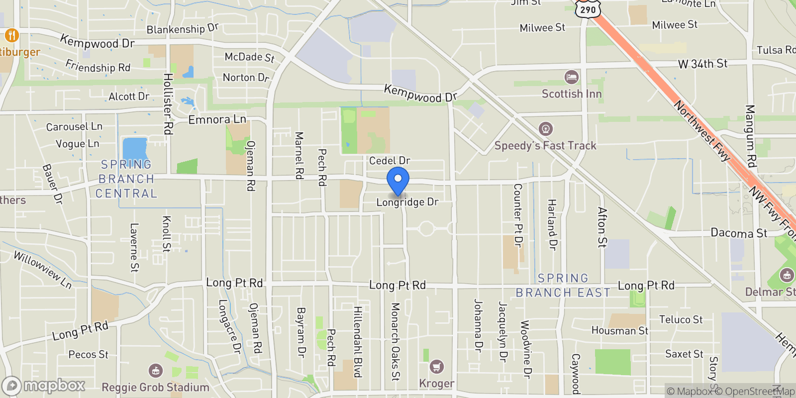 Map showing 8006 Longridge Drive, Houston, TX 77055, Houston, Texas, United States.
