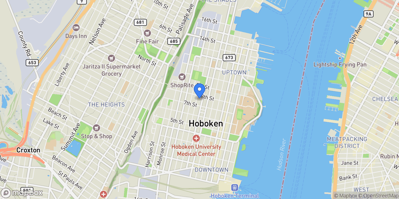 Map showing 720 Clinton Street 508, Hoboken, NJ 07030, Hoboken, New Jersey, United States.