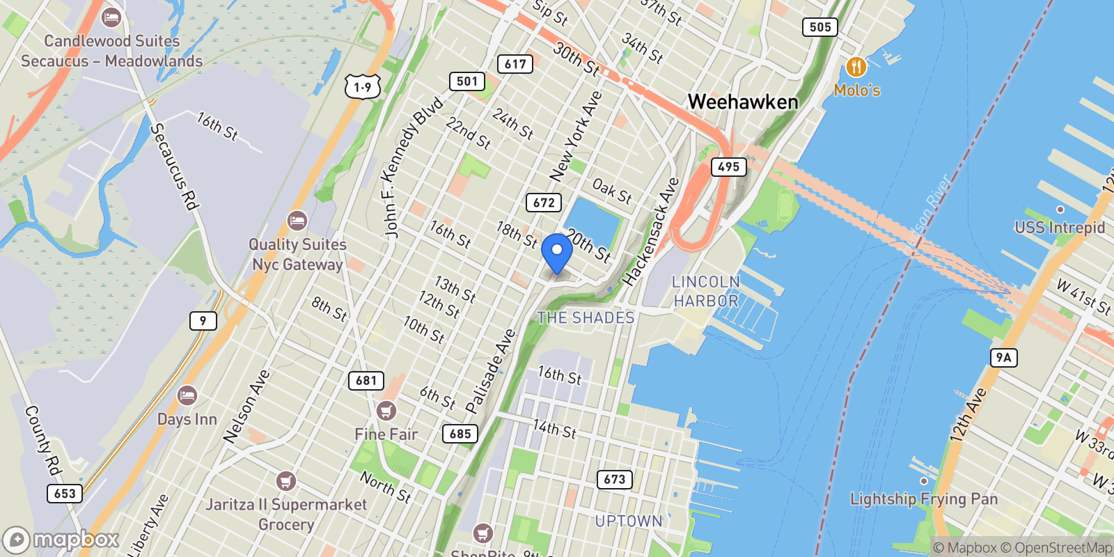 Map showing 1620 Manhattan Ave Unit C3, Union City, NJ 07087, Union City, New Jersey, United States.