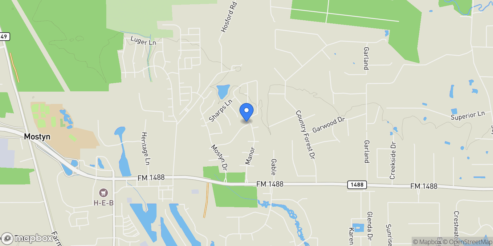 Map showing 40503 Manor Drive, Magnolia, TX 77354, Magnolia, Texas, United States.