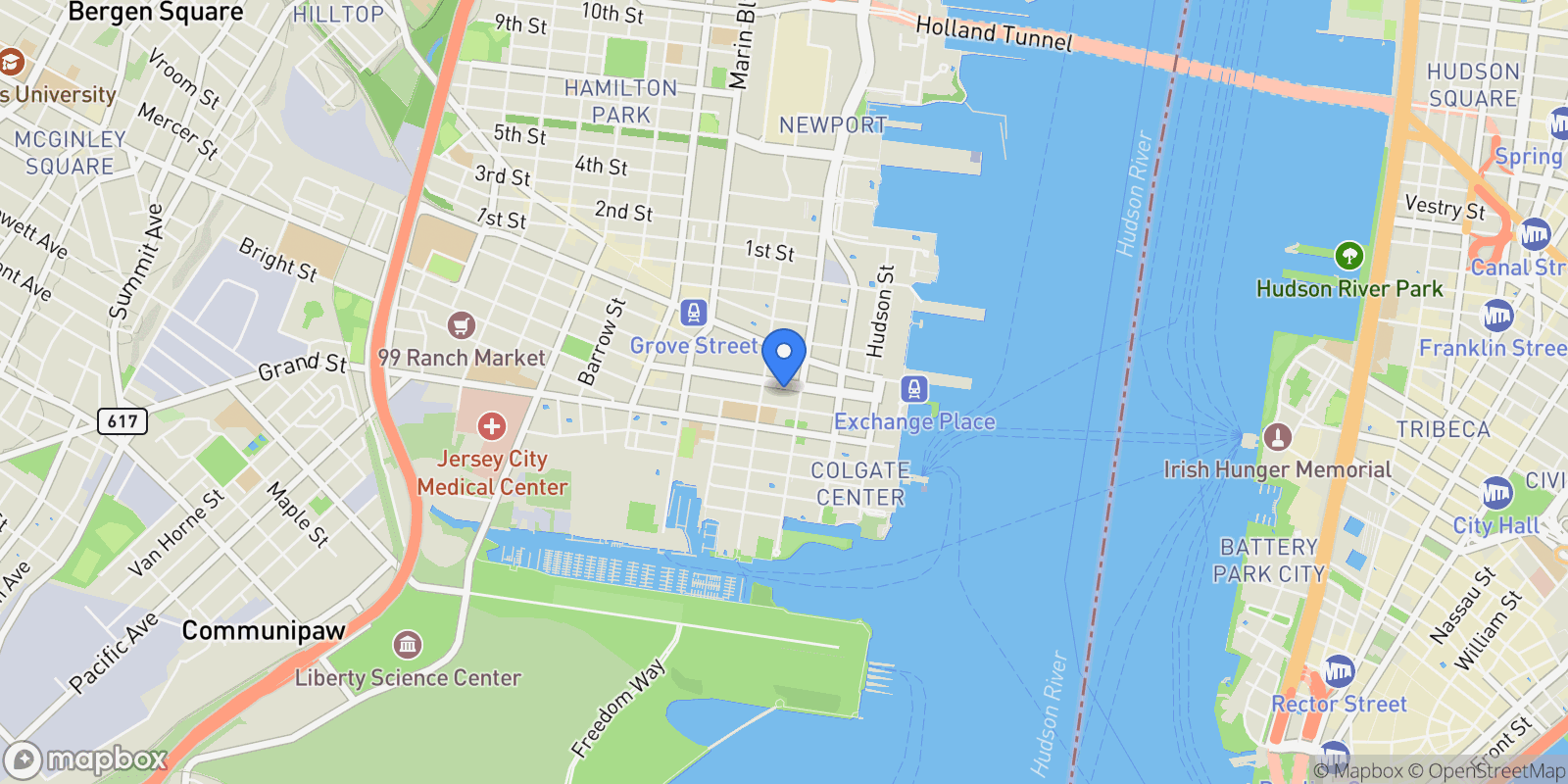 Map showing 83 Montgomery Street 201, Jersey City, NJ 07302, Jersey City, New Jersey, United States.