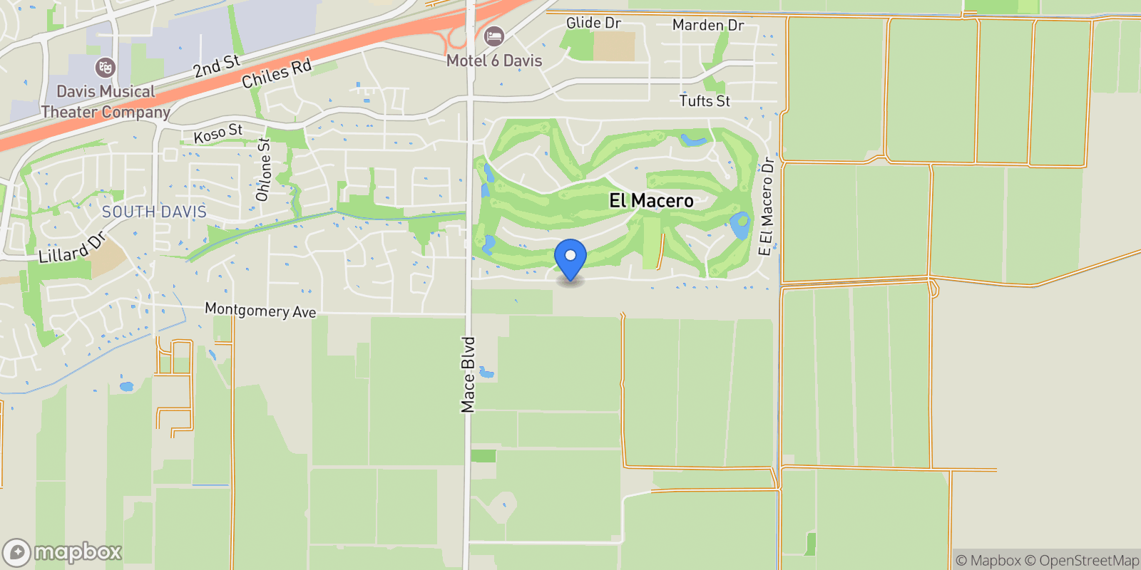 Map showing 44321 S El Macero Drive, El Macero, CA 95618, Davis, California, United States.